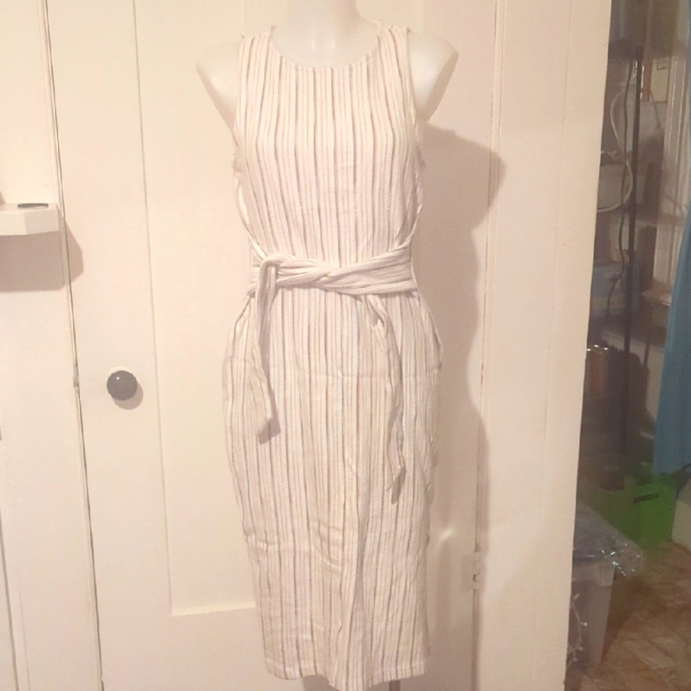 LOFT White and Gray Sheath  Midi Dress